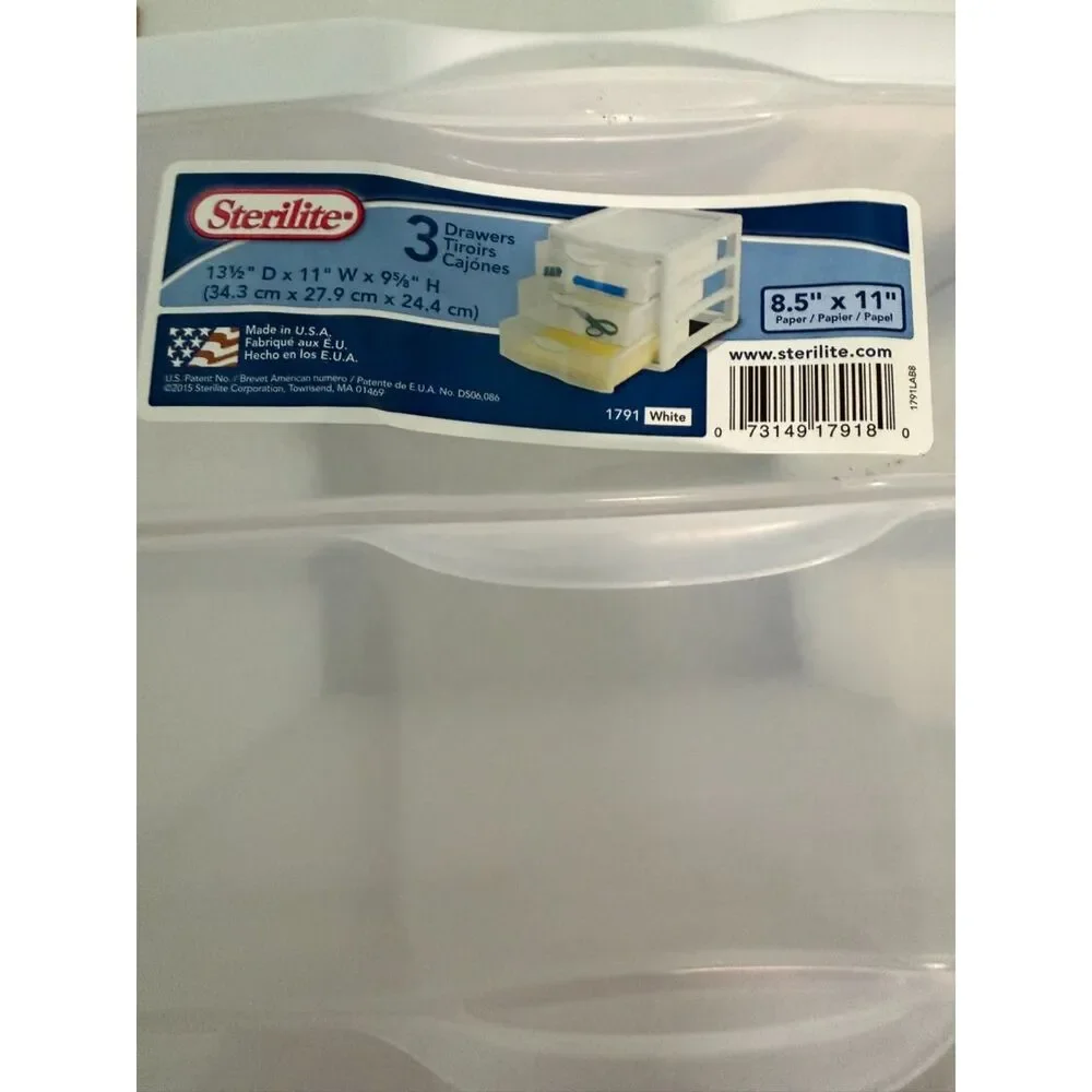 Sterilite 3 drawer 8.5x11 storage chest white